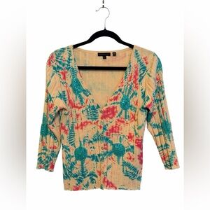 Vintage BCBGMAXAZRIA Silk Tie Dye Sequin Cropped Cardigan Sweater Y2K Boho L